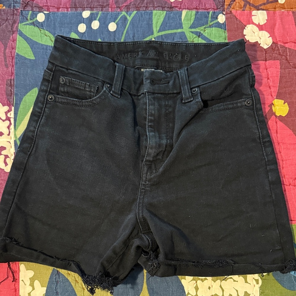 American Eagle Outfitters Black High-Rise Jean Shorts with Frayed Hem